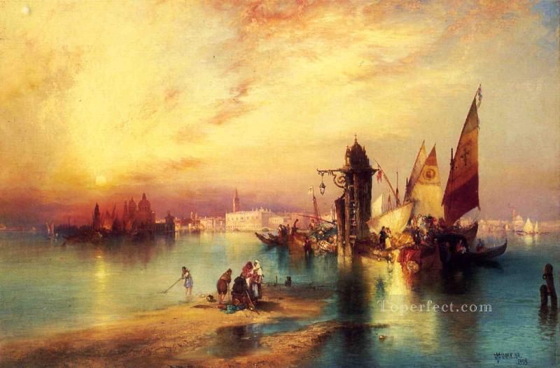barcos Thomas Moran Venecia Pintura al óleo